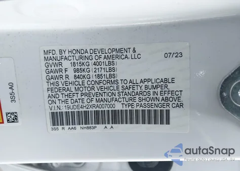 2024 Acura Integra z USA, uszkodzony, nr VIN 19UDE4H2XRA007000